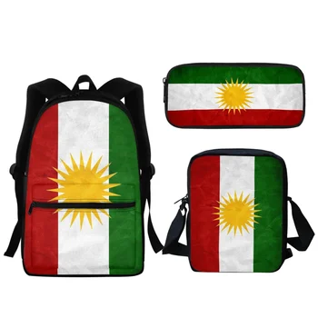 Рюкзак с принтом флагов Курдистана, школьные сумки на молнии большой емкости, 3 шт./компл., Милая сумка для ланча для мальчиков и девочек, пенал, подарок Mochila