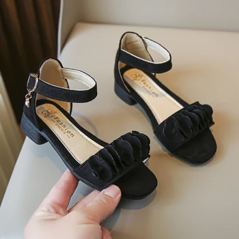 Сандалии для девочек, красные Шикарные плиссированные туфли принцессы Мэри Джейн для вечеринок, свадебных показов, 2023 года, новая Детская модная обувь в корейском стиле из искусственной кожи для детей
