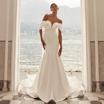 Свадебное платье русалки с открытыми плечами, без спинки, длинные свадебные платья для женщин 2023, белые элегантные свадебные платья на шнуровке для невесты