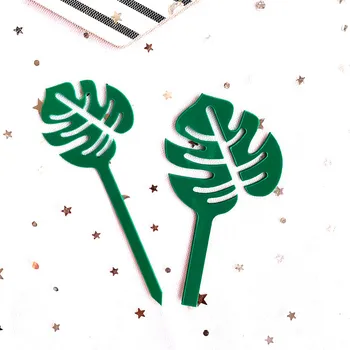 Сверкающие Блестками Тропические Растения Зеленое Золото Листья Монстеры Торт Топпер для Вечеринки в Джунглях С Днем Рождения Торт Топпер Детский Душ