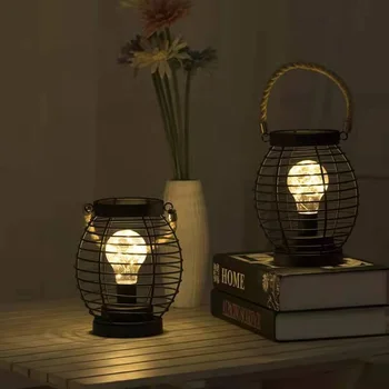 Светодиодный абажур в форме полого фонаря, креативный абажур из кованого железа, Ретро-абажур для прикроватной тумбочки в спальне