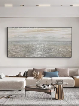 Серый океан sinerey fashon большой размер 100% Картина ручной работы Настенное искусство Домашний декор Холст Картины для комнаты Декоративные настенные росписи