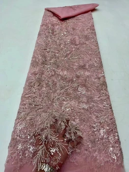 Сетчатая кружевная ткань с блестками ручной работы в Нигерийском стиле Африка 2022 высококачественное роскошное тюлевое кружево из бисера для пошива свадебных вечерних платьев