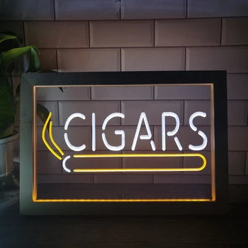Сигары, витрина сигаретного магазина, светодиодная неоновая вывеска, Фоторамка, креативная настольная лампа, деревянный 3D ночник для спальни
