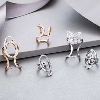 Симпатичное кольцо для ногтей с цирконом, двойное кольцо с регулируемым размером отверстия, кольцо-бабочка для женщин