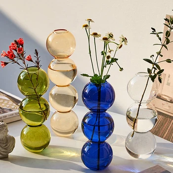 Скандинавская стеклянная ваза с пузырьками, Цветочная композиция, Настольные Вазы для цветов, креативная Прозрачная Сферическая Гидропонная Ваза для растений, Домашний декор