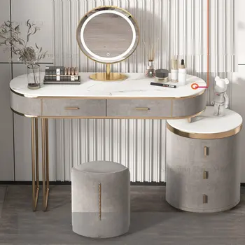 Скандинавские продвинутые шиферные комоды с выдвижным ящиком Простая мебель для спальни Туалетный столик большой емкости Креативная лампа Зеркальный комод