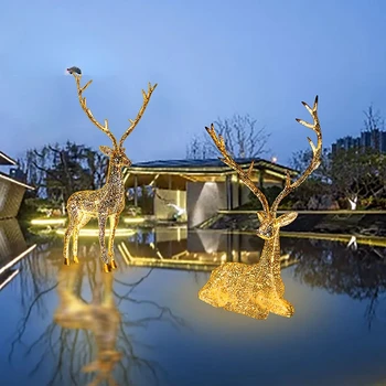 Скульптура полого оленя из нержавеющей стали офис продаж художественная инсталляция на газоне отель открытый светящийся олень большое украшение пола