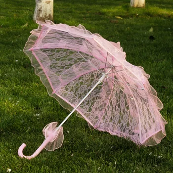 Сладкий Кружевной Зонтик в стиле Лолиты, Розовый Хлопчатобумажный Кружевной Зонтик с Вышивкой, Зонтик и Веер для Детской Игры, Свадебное Украшение, Черный Каваи