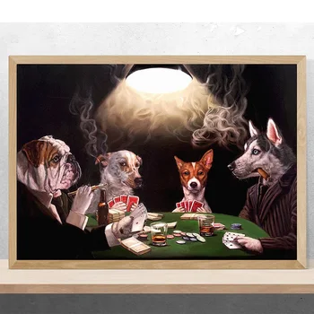 Собаки, играющие в покер, плакаты и принты в забавном стиле, картины на холсте, абстрактный декоративный декор для дома