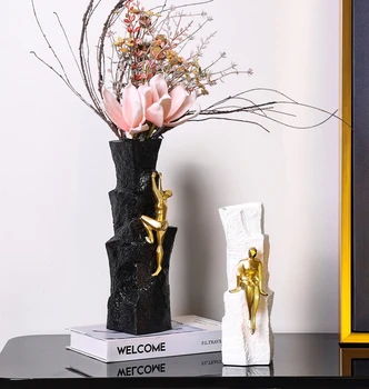 Современная ваза с персонажами из смолы, композиция из сухих цветов, украшения для магазина, офиса, рукоделия, украшения для дома, гостиной, статуэток для рабочего стола.