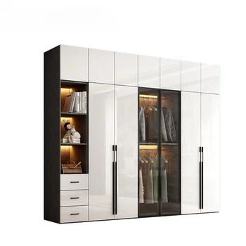 Современный минималистичный светлый роскошный глянцевый шкаф-купе, распашная дверь в спальню, большой шкаф-купе в скандинавском стиле, шкафчик со стеклянной дверью, шкаф-купе