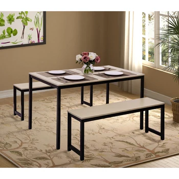 Современный обеденный набор из 3 предметов с двумя скамейками, современная мебель для столовой, обеденный стол