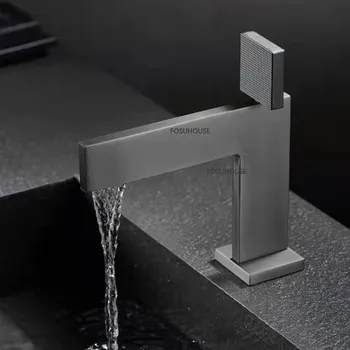 Современный Полностью бронзовый кран Сантехника для ванной комнаты Кран для раковины Простые смесители для умывания смешанной водой с возможностью поворота