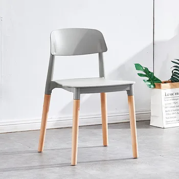 Современный простой в сборке Пластиковый стул со спинкой, Утолщенный Модный Обеденный стул, Кофейная Повседневная мебель для дома с ножками из цельного дерева