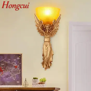 Современный светодиодный настенный светильник Hongcui Angel, интерьерный креативный светильник-бра из золотой смолы для дома, гостиной, гостиничного коридора, декора.
