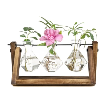 Станции размножения, Настольный террариум для растений, ваза для плантатора из алмазного стекла с деревянной подставкой для гидропоники, декор для домашнего офиса