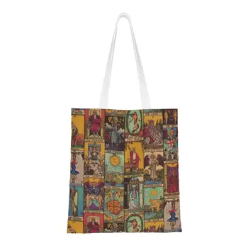 Старшие Арканы Таро, Винтажная Лоскутная сумка-тоут, Многоразовая Холщовая сумка для покупок, Оккультная ведьма, Духовная сумка