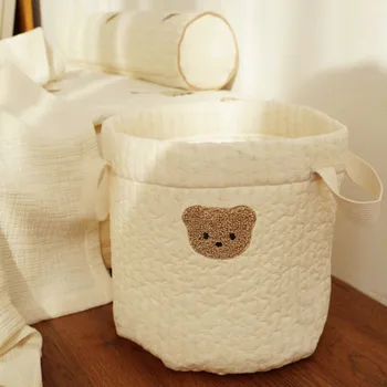 Стеганая сумка для хранения детских игрушек с вышитым медведем, сумки-тоут для мамы, ведро для хранения, настольный органайзер