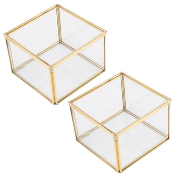 Стеклянные геометрические шкатулки для ювелирных изделий с квадратным отверстием 2X, Зеркальный ящик для хранения ювелирных изделий, Коробка для вечных цветочных украшений, поделки