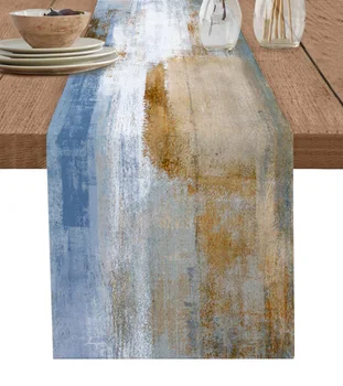Текстура абстрактной масляной живописи, Настольная дорожка из хлопка и льна, Декор для свадебного ужина, Настольный флаг, Украшение чайного стола для дома отдыха.