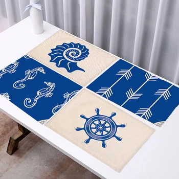 Тематический коврик для стола с синими морскими существами, салфетка для кухни, теплоизоляция, Моющаяся, прочная Для столовой подставки, миски, коврика для чашек, декора