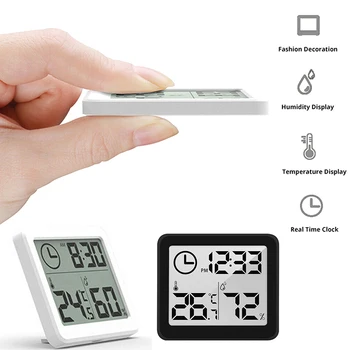 Термометр Гигрометр 3в1 С большим ЖК-экраном, автоматический Электронный монитор температуры и влажности, Часы для домашнего декора