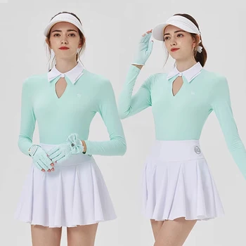 Топ для гольфа BLKTEE с длинным рукавом, осенне-зимний новый костюм, тонкий спортивный быстросохнущий трикотаж, женская рубашка поло высокого класса