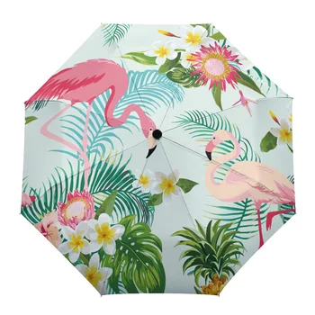 Тропический Цветок Фламинго Полностью Автоматический Мужской Женский Зонт Складной Многофункциональный Зонт От Дождя Зонты