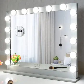 Туалетное Зеркало с подсветкой Голливудское Зеркало для макияжа с 15 Светодиодными лампочками Настольное зеркало для спальни Настенное Умное Зеркало для макияжа с 1