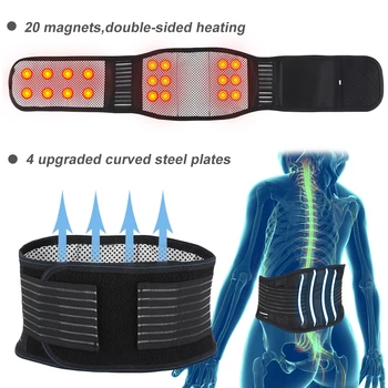 Турмалиновая самонагревающаяся магнитотерапия, 20шт магнитов, Поясничный бандаж для поддержки талии, Поясничный бандаж, Массажная лента для здоровья