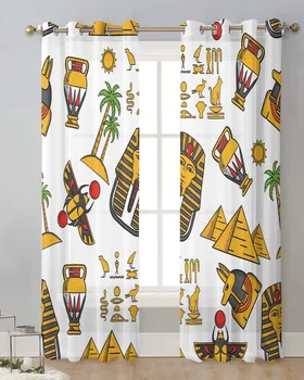 Тюлевая занавеска с пирамидальными иероглифами Древнего Египта Декоративные прозрачные занавески для гостиной кухни гостиничного дома На оконных панелях