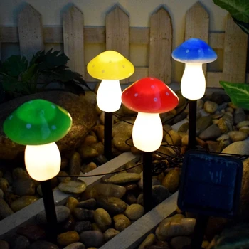 Уличные водонепроницаемые садовые фонари для ландшафтной дорожки с грибной поганкой, работающие на солнечных батареях, садовое освещение из пластика