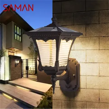 Уличный настенный светильник SAMAN на солнечной энергии Современный Водонепроницаемый светодиодный настенный светильник для патио Для крыльца Балкона Внутреннего двора виллы Прохода
