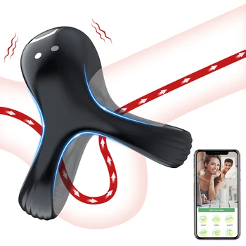 Управление приложением Bluetooth Вибрирующее кольцо для члена Сексуальные игрушки для мужчин Беспроводное Дистанционное кольцо для пениса Вибратор Секс-игрушки для взрослых для пар Мужчин