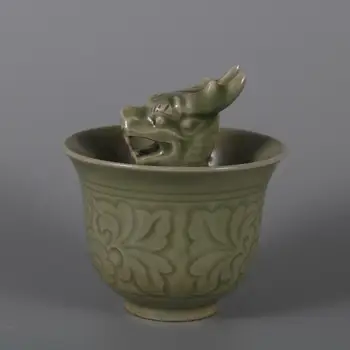 Фарфоровая чашка Chinese Song Celadon с резными цветами в форме дракона 3,26 дюйма