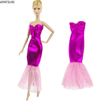 Фиолетово-розовое модное кукольное платье в стиле пэчворк для куклы Барби, наряды, одежда, вечернее платье с рыбьим хвостом, вечерние платья 1/6, Аксессуары для кукол