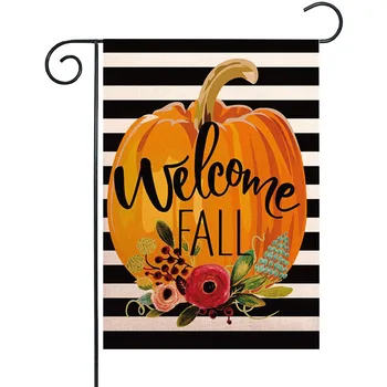 Флаг тыквенного сада на Хэллоуин, Добро Пожаловать, Осеннее украшение с рисунком тыквы, баннер с двусторонней печатью, домашний декор на открытом воздухе 30x45 см