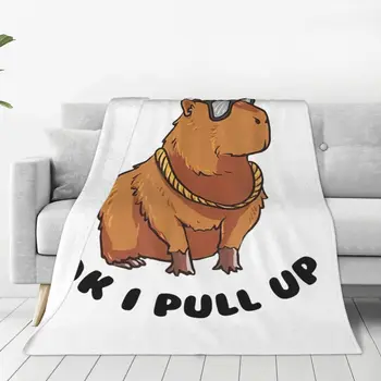 Фланелевое одеяло с изображением кавайной капибары, креативное покрывало с животными для домашнего гостиничного дивана, коврик