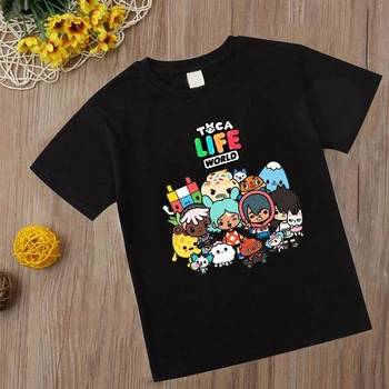 Футболка Toca Life World для детей, детская игра, мультяшная футболка Toca Boca Life World, топы, футболка для подростков, негабаритная футболка с коротким рукавом