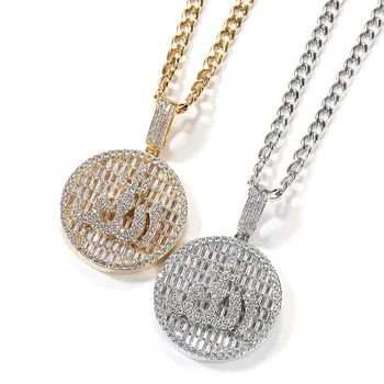 Хип-хоп 5A + CZ Камень, вымощенный побрякушками, Покрытый льдом, Арабские Круглые подвески Ara Allah, ожерелья для мужчин, ювелирные изделия для рэперов