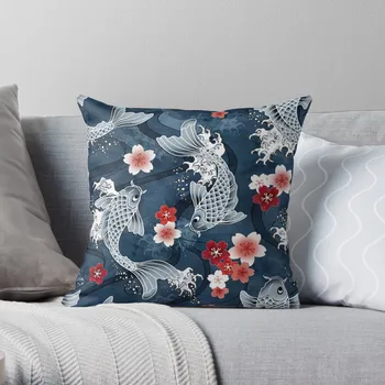 Цветущая сакура Koi в синем цвете, декоративная подушка, чехол для гостиной, вышитый чехол для подушки