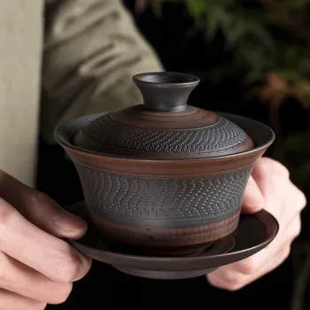 Цзяньшуй Фиолетовая керамика Gaiwan Ceramic Бытовой Чайный сервиз Кунг-фу ручной работы, Чайная Чаша, чайник для приготовления чая, Чайная церемония