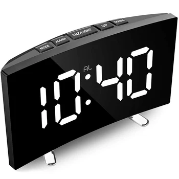 Цифровой будильник, 7-дюймовые изогнутые светодиодные цифровые часы Sn с регулируемой яркостью для детской спальни, белые часы с большим номером, функция повтора