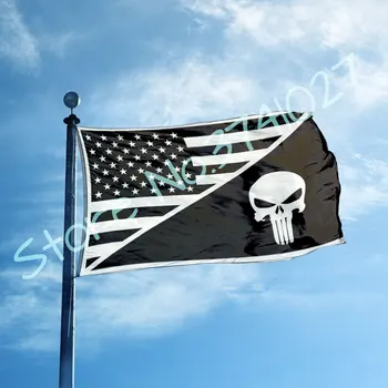 черно-белый флаг наполовину США с наполовину черепом, баннер для дома размером 3 x 5 футов