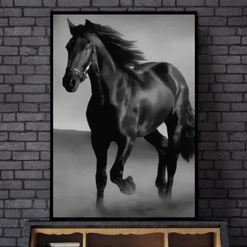 Черное животное Лошадь Абстрактный современный плакат с принтом на холсте для украшения гостиной, картина на стене дома