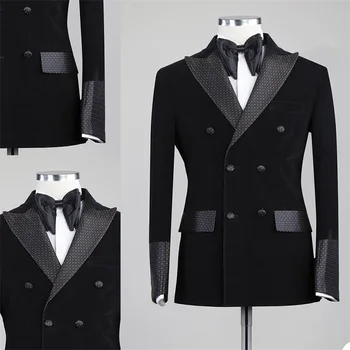 Черные бархатные смокинги с отворотами, свободный винтажный блейзер для званого ужина, выпускного вечера, мужской костюм, пальто (1 куртка)
