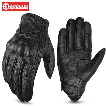 Черные летние мотоциклетные перчатки с перфорацией 3XL из козьей кожи, дышащие Мотоциклетные перчатки с сенсорным экраном, перчатки для мотокросса, велосипед