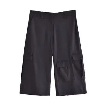 Черные шорты-карго женские шикарные женские повседневные шорты миди с высокой талией женские брюки 2023 Новинка