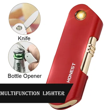 Честная электрическая USB-зажигалка, многофункциональный военный нож / открывалка для бутылок из нержавеющей стали, вольфрамовая проволока, заменит мужское курение.